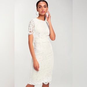 Lulu’s Devotion White Lace Short Sleeve Midi Dress